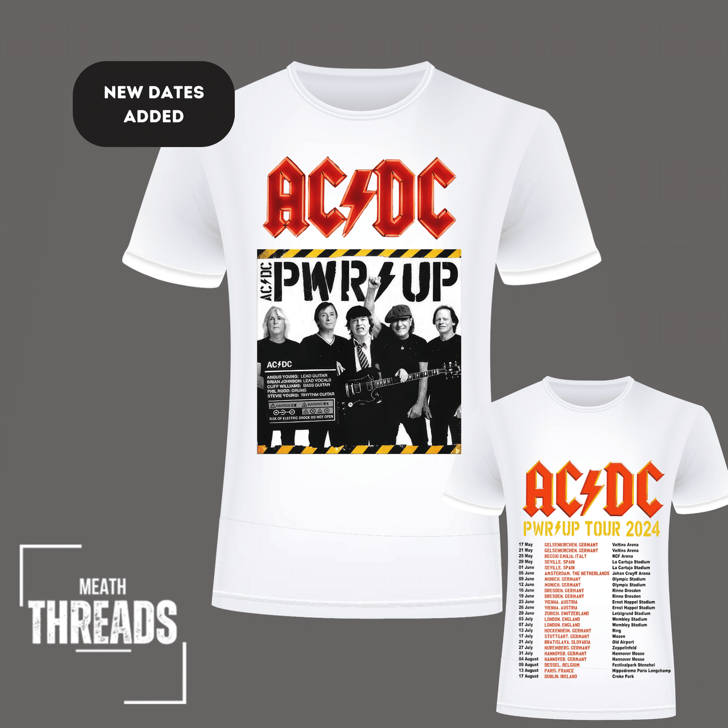 ACDC European Tour 2024 V2 - Front and Back, Side - DTF Transfers